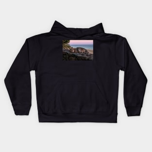 Cat in the sunset on the beach Kids Hoodie